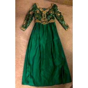 Vintage Richilene Green & Gold Sequined Gown